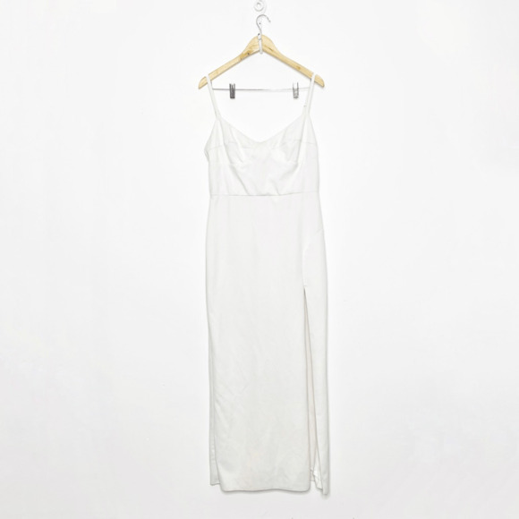 Katie May Call Me Slim Dress Gown Ivory crepe Sleeveless Maxi side slit 1X - Picture 2 of 9